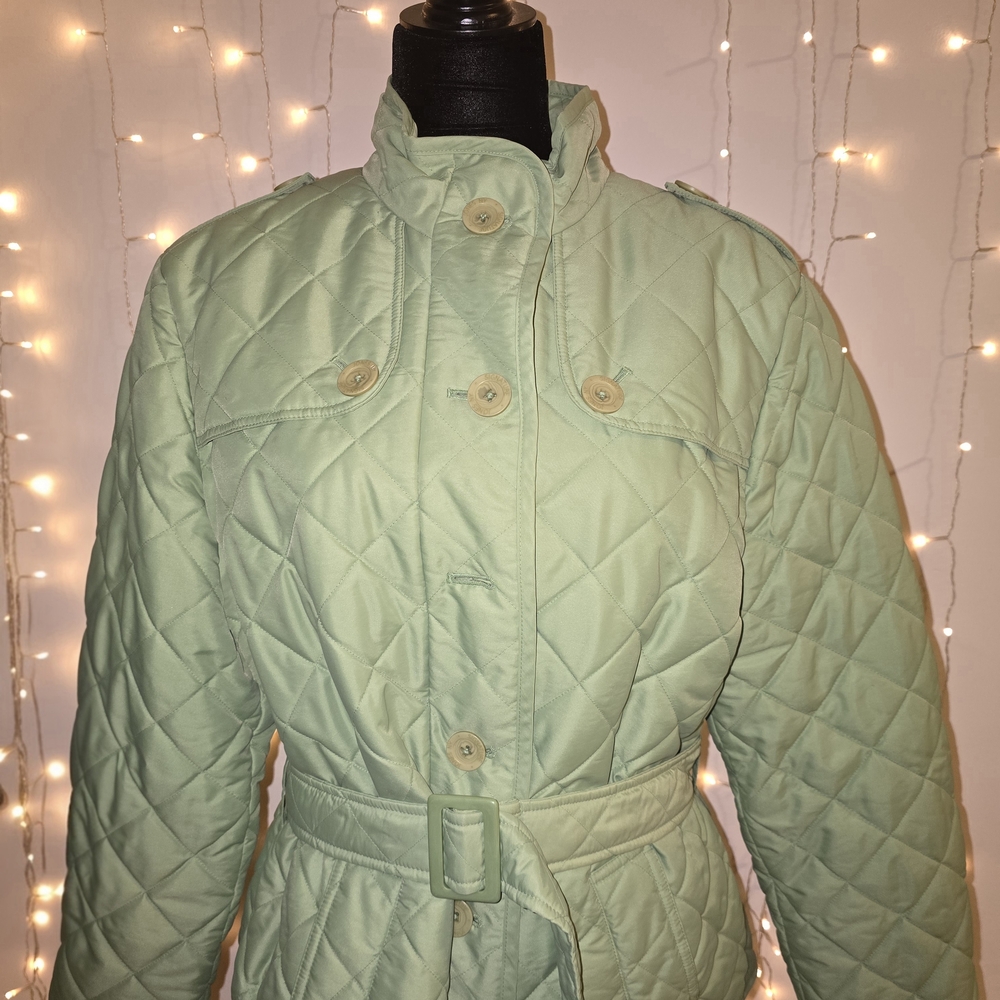 XL Jones New York Signature Women's Belted Quilted Jacket - Light Green